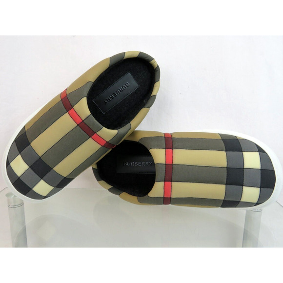$620 BURBERRY HOMIE WOMEN QUILTED BEIGE CHECK LOGO LOAFER MULES SLIPPERS 37 - Picture 8 of 13
